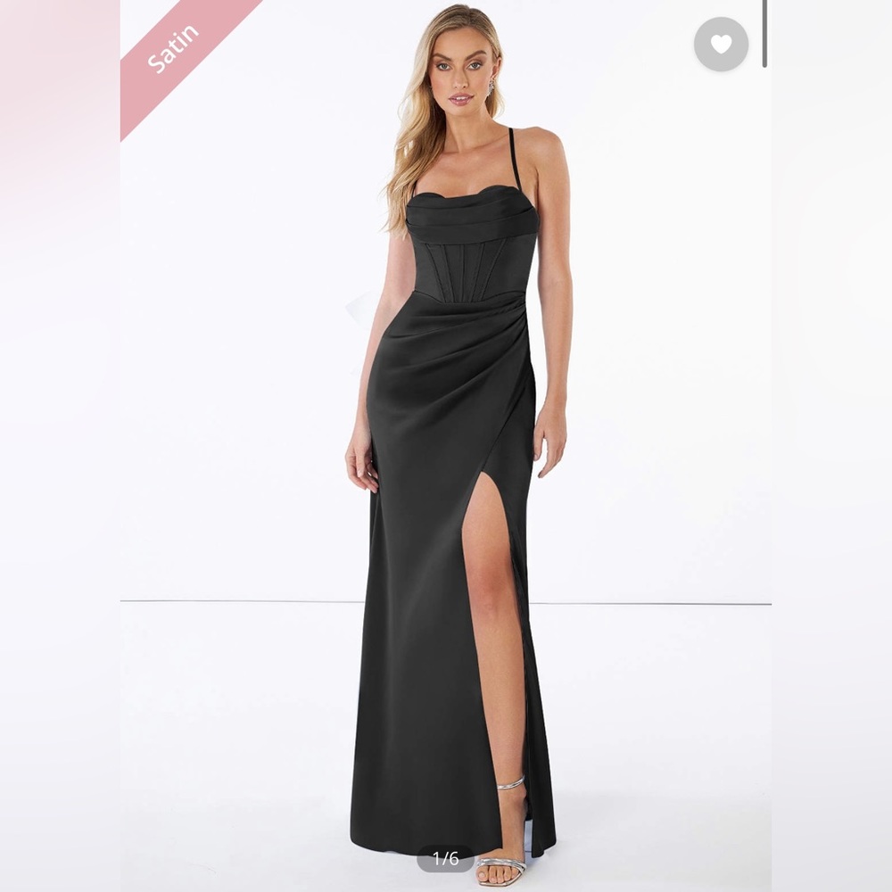 AZAZIE BROOKELLE Sheath Corset Stretch Satin Floor-Length Dress black